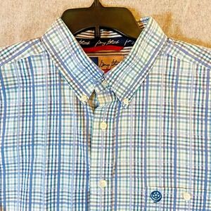 Wrangler Men's 2XL George Strait Long Sleeve‎ Plaid Button Down Blue White Ranch